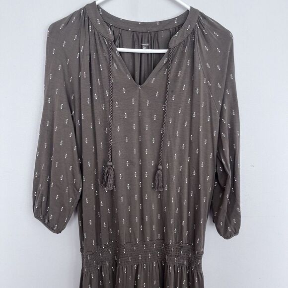 Garnet Hill Poet Knit‎ Midi Dress Medium Brown Olive Soft Knit Stretch Bohemian - Picture 4 of 16